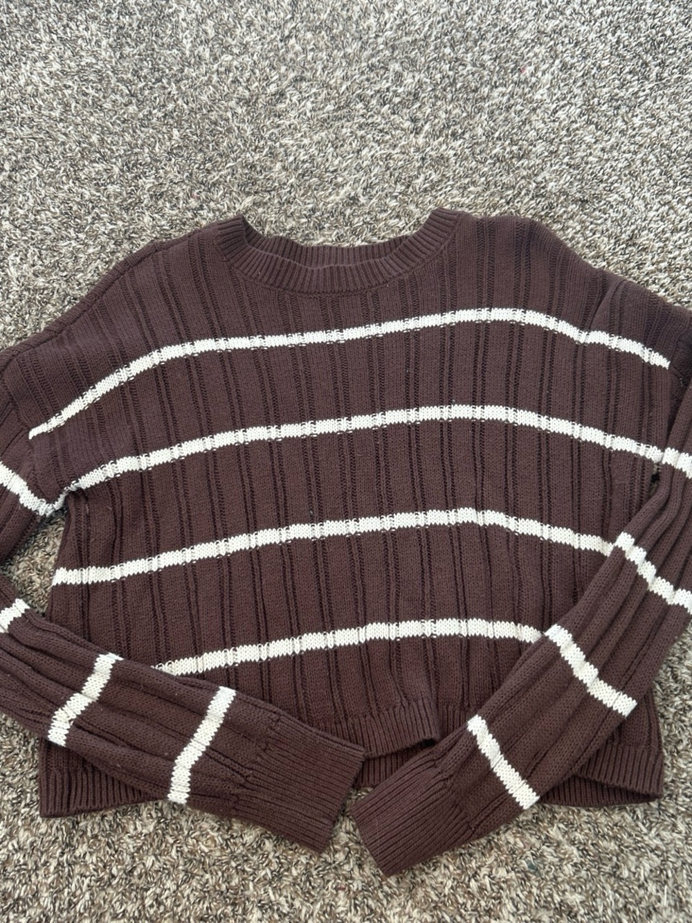 Aeropostale Brown and White Ribbed Crewneck Sweater